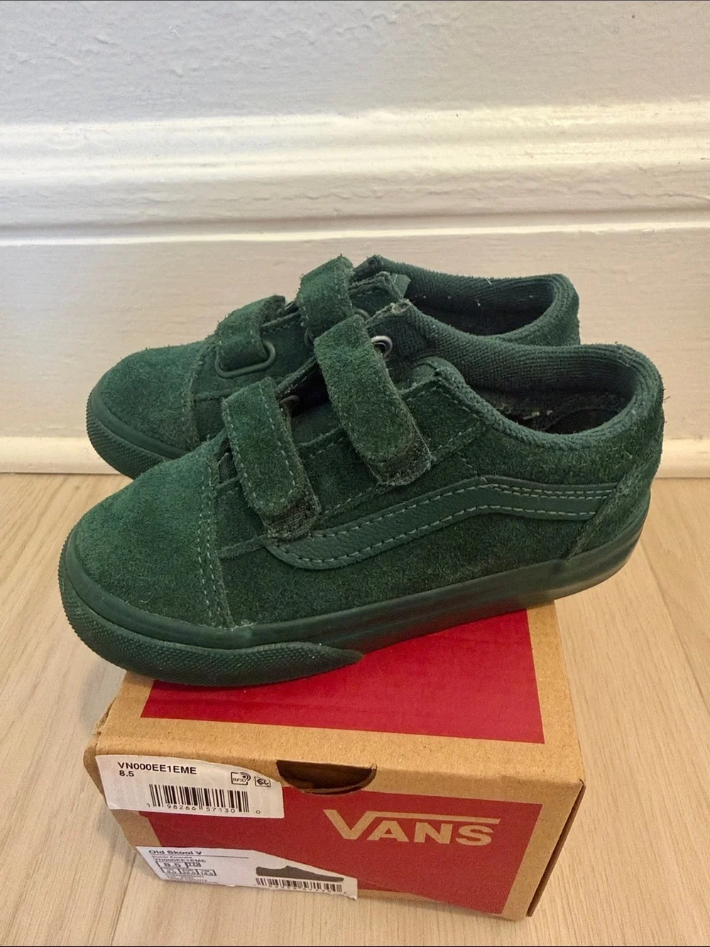 Vans Kids Suede Double Strap Sneakers in Emerald Green
